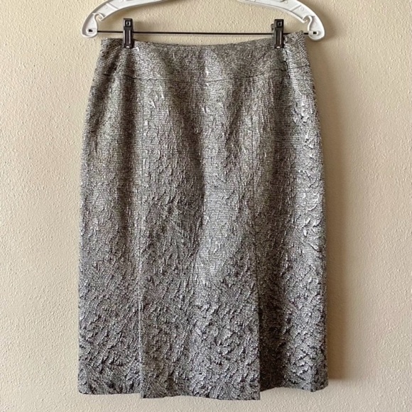 Lafayette 148 Silver Jacquard Brocade Wool Alpaca Blend Pencil Skirt Size 4 - Picture 5 of 11